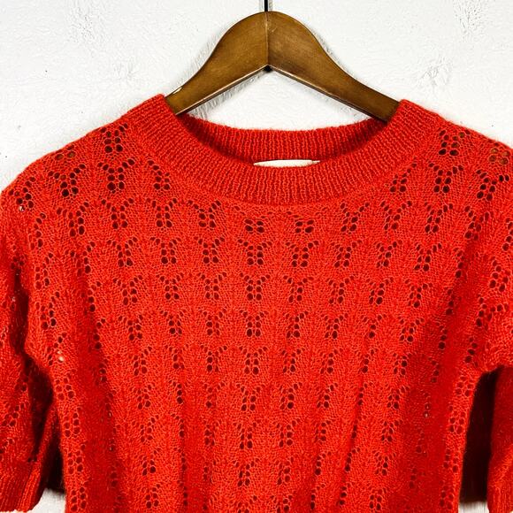 A Monday in Copenhagen Long Sleeve Sweater Scoop Neck Red Open Knit - 6 - Picture 2 of 4